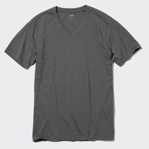 2-Pack Uniqlo Men's Supima Cotton V-Neck T-Shirt Grey S - Picture 1 of 12